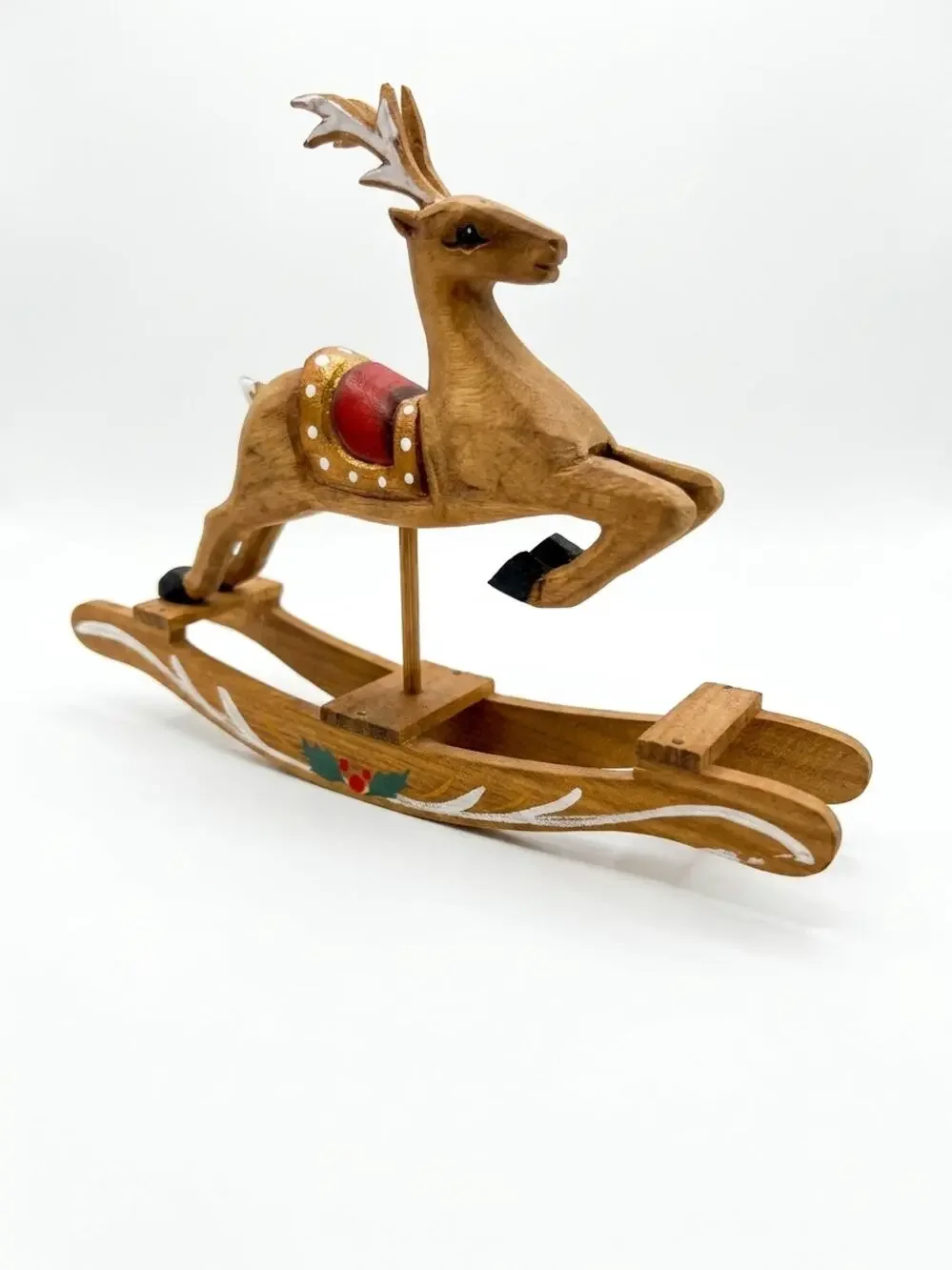 Vintage Hand-Carved Reindeer Figurine Style Festive Holiday Decor, Hand-Painted